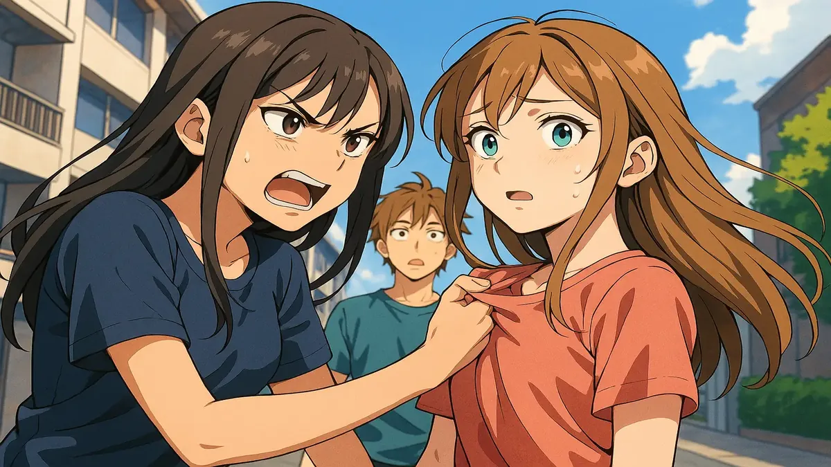 Anime illustration of a girl and her boyfriend, depicting a dramatic moment in their relationship journey.