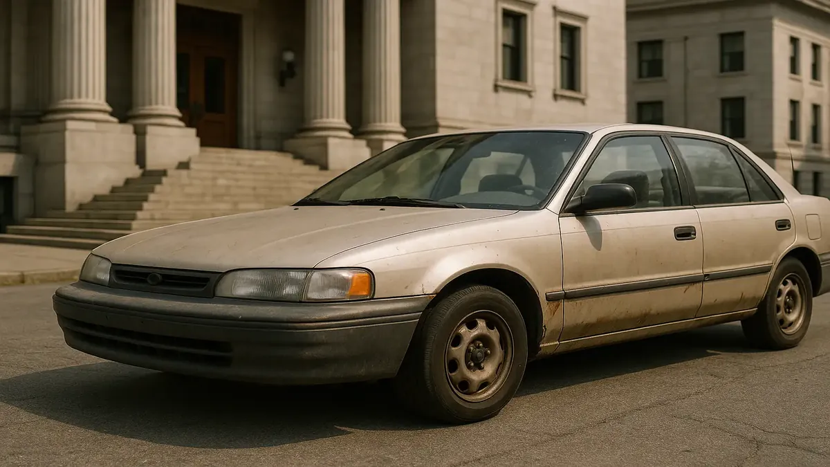 A vintage car parked on a suburban street, symbolizing youthful adventures and family memories from 2006.