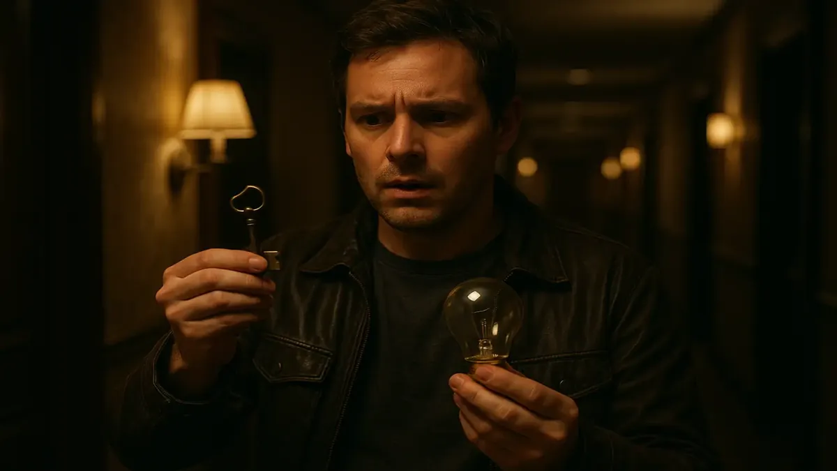 Guest in a luxurious hotel suite attempts to turn on a lamp, showcasing the elegant interior design.