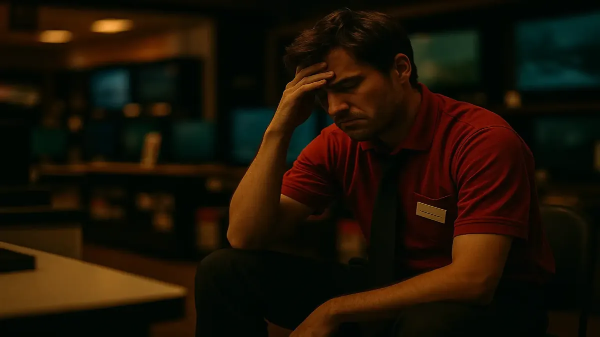 Circuit City sales floor with employees engaging customers in a cinematic setting.