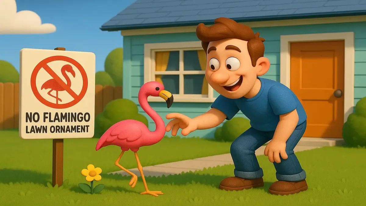 Colorful cartoon-3D lawn decoration showcasing creativity within a single yard space.