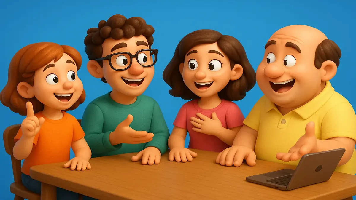 Colorful cartoon-3D illustration of a lively discussion space for sharing thoughts and questions.