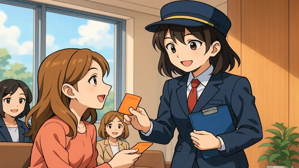 Anime-style illustration of a reception area with admin assistants waiting for tech support assistance.