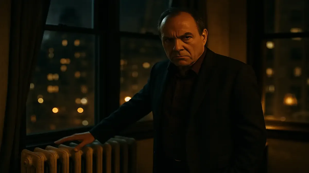 Cinematic image of a NYC condo building with seasonal temperature contrast, highlighting HVAC challenges in autumn.