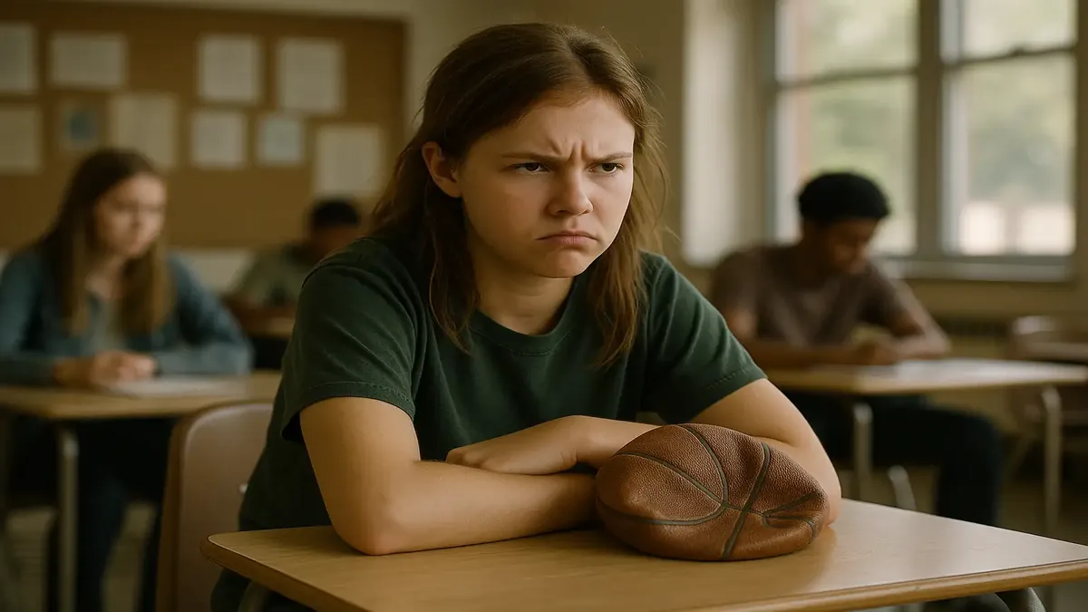 High school marching band reunion with friends, reflecting on past rivalries and personal growth.