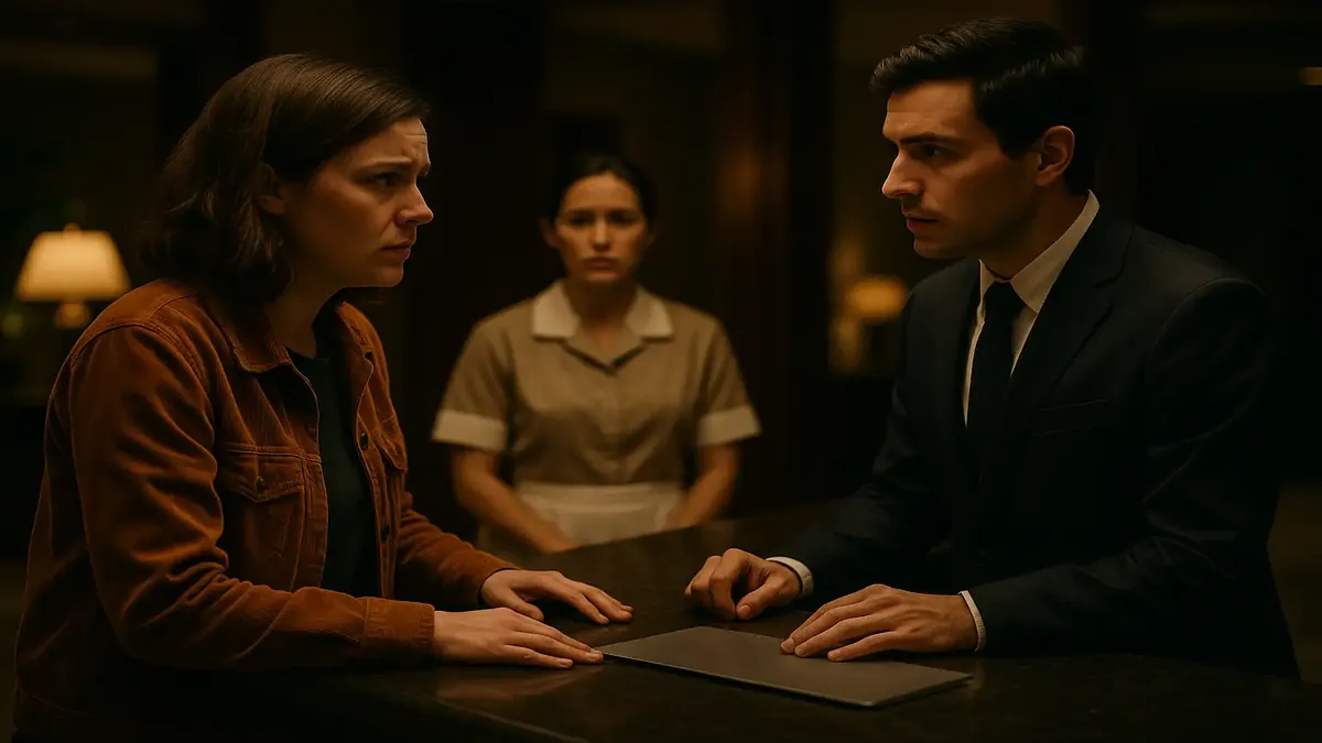 Guest reporting cleaning issues at the front desk, highlighting miscommunication in hospitality services.