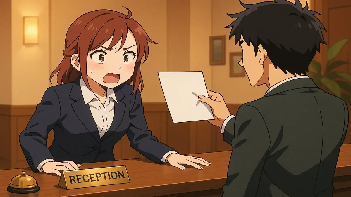 Anime-style illustration of a surprised character during an unexpected evening shift encounter.