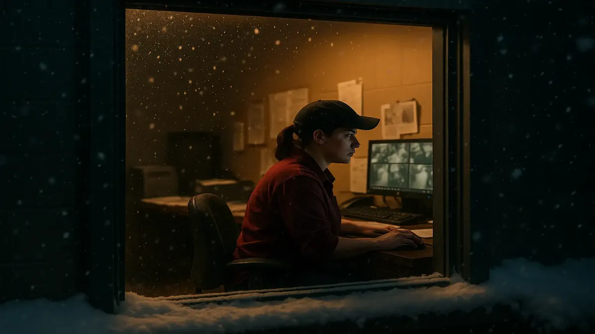 Snow-covered parking lot outside Casey's during a winter rush, highlighting the challenges of management.