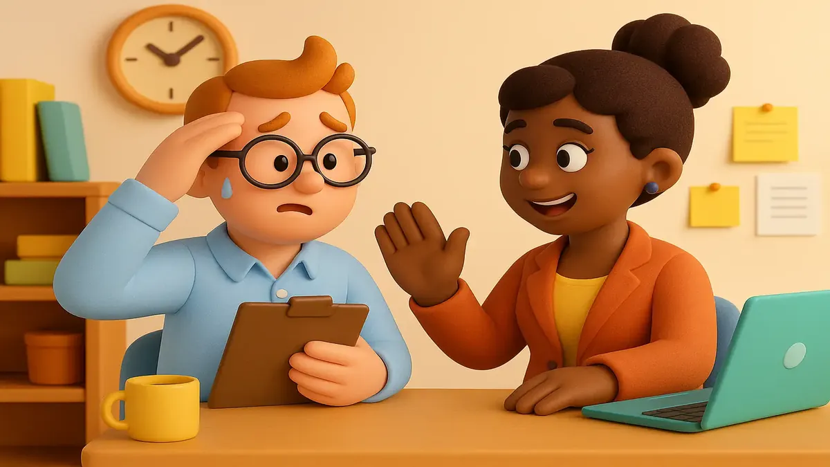 Cartoon 3D illustration of a relaxed office worker practicing self-care to combat burnout.