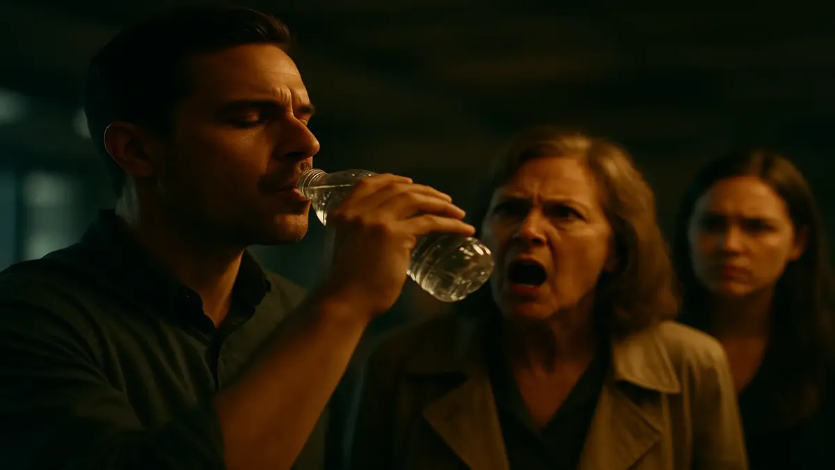 Two women in a cinematic scene arguing about water service, expressing frustration and determination.