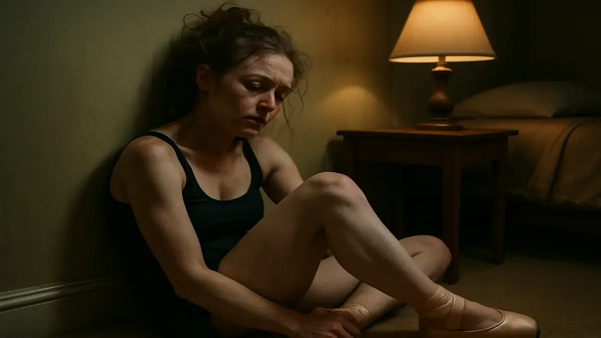 A surreal scene depicting a ballet dancer in a chaotic urban setting, symbolizing the chaos of in calls.