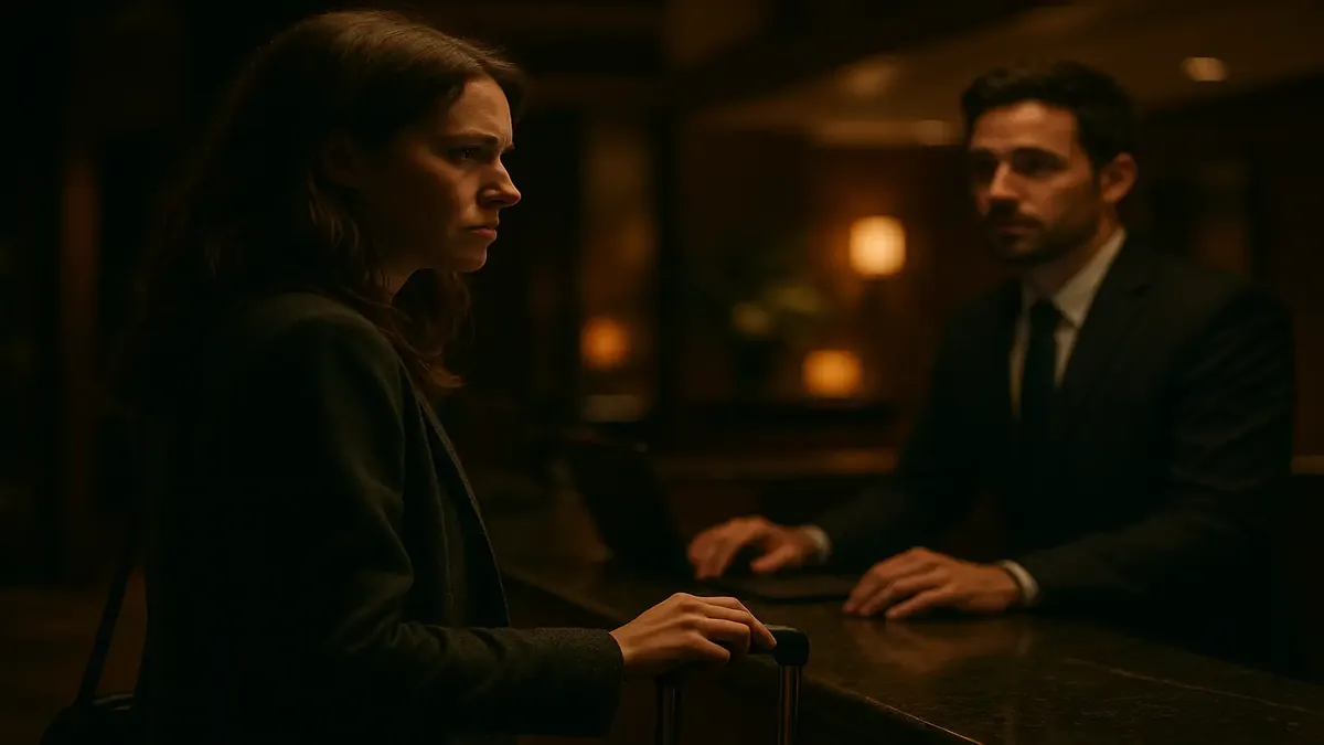 Hotel reception desk showing oversold status at 101%, highlighting the challenges of managing guest check-ins.