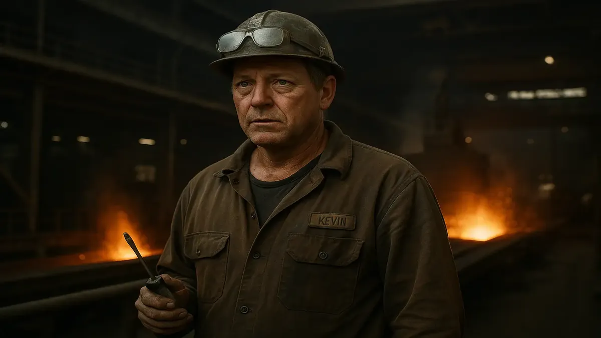 A steel mill worker with a screwdriver, illustrating a humorous moment from Kevin's story.
