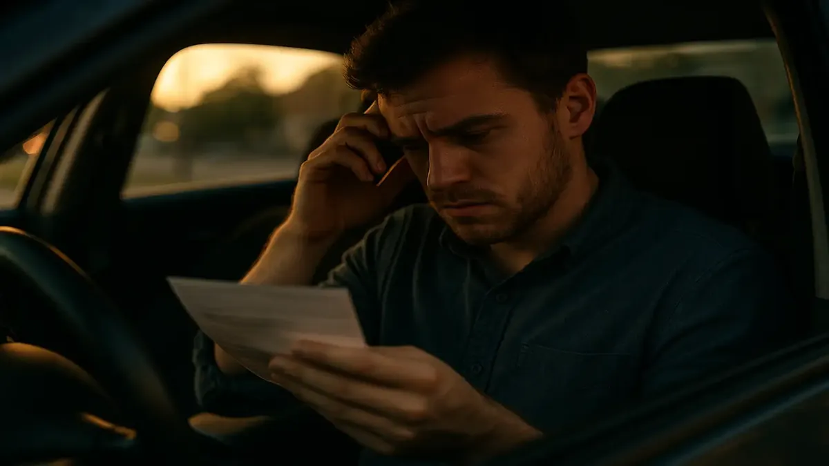 Frustrated worker looking at paycheck delay on a smartphone, cinematic style, capturing workplace stress.