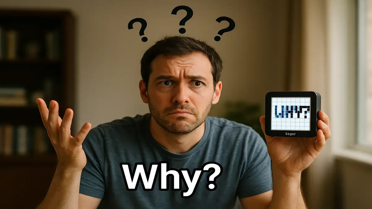 IoT network troubleshooting with SugarPixel device and hidden SSID issue in a photorealistic setting.