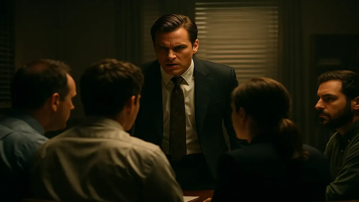 Kevin, a confident sales manager, struts into the office, resembling the Wolf of Wall Street without the charm.