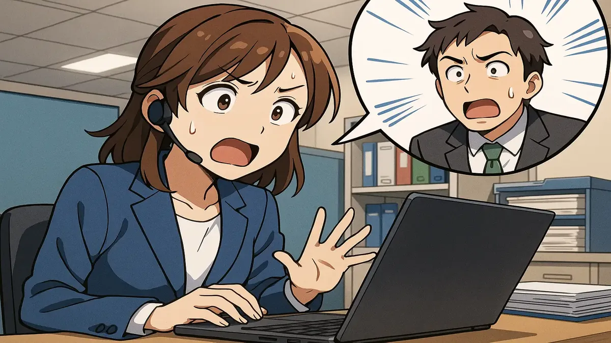 Anime-style illustration of an IT support staff member assisting a user with login issues.