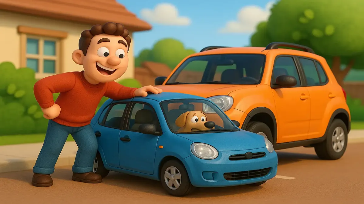 Cartoon 3D illustration of a parking spot dispute, showcasing petty revenge for misusing a reserved space.