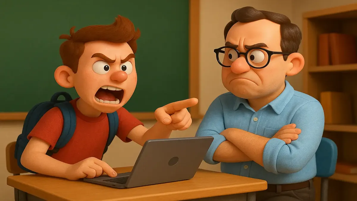 Cartoon-3D illustration of students collaborating on a programming project with challenges and demands highlighted.