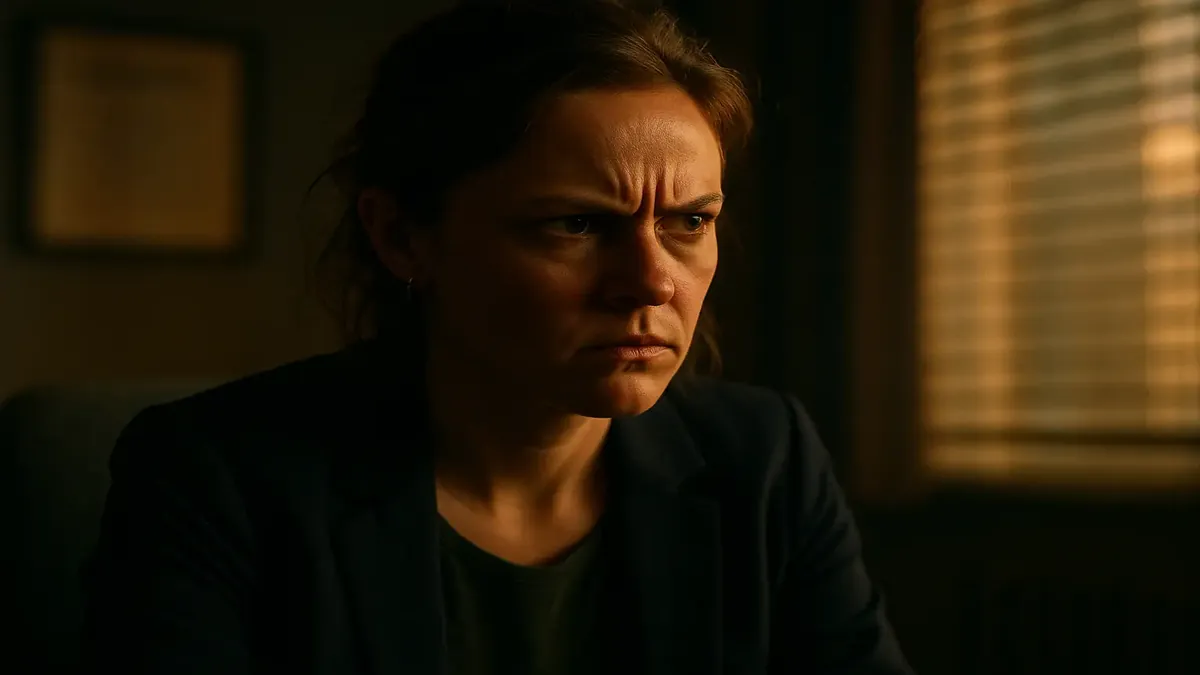 Cinematic image of frustrated supervisor confronting Kevin about his long-term absence at work.