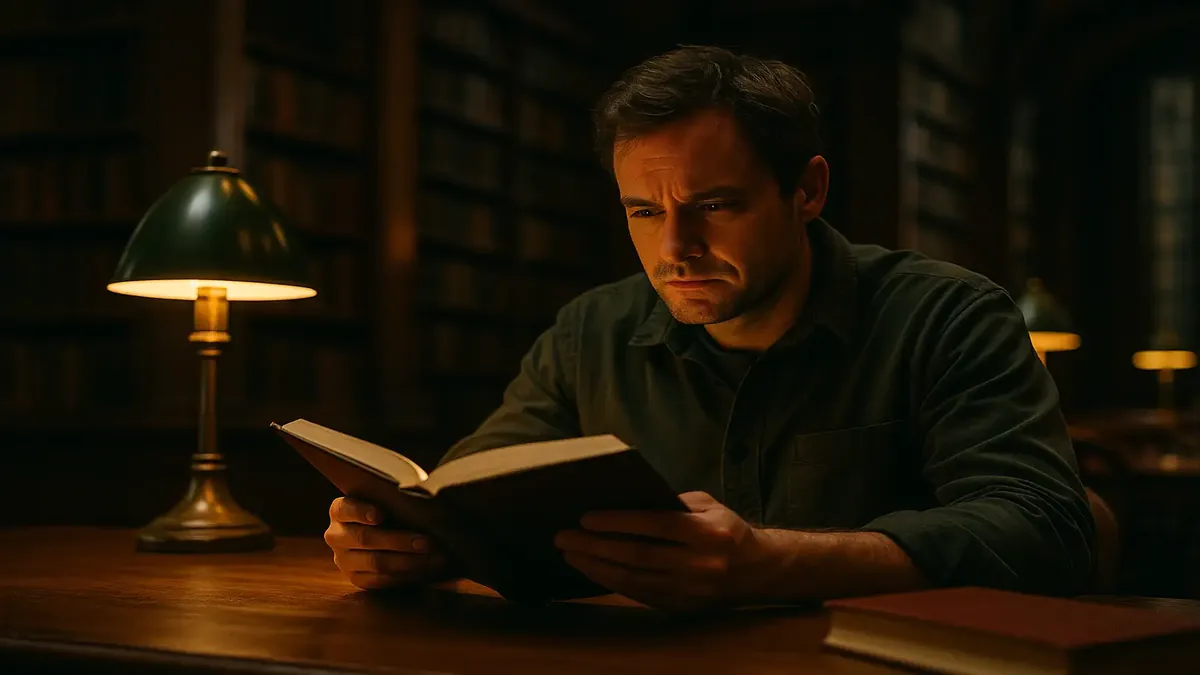 Kevin humorously mistaking library books for subscription services in a cinematic office scene.