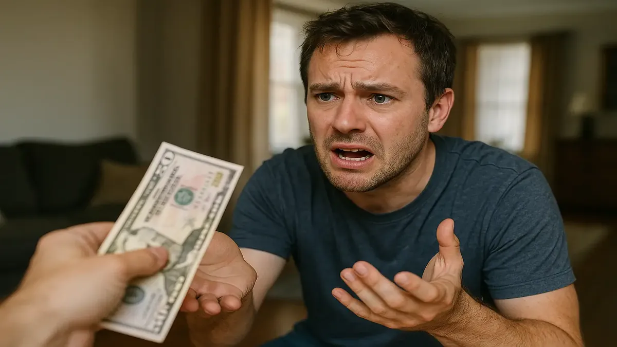 Friendly bet on NBA playoffs with $50 wager, showcasing tension between siblings in a photorealistic style.