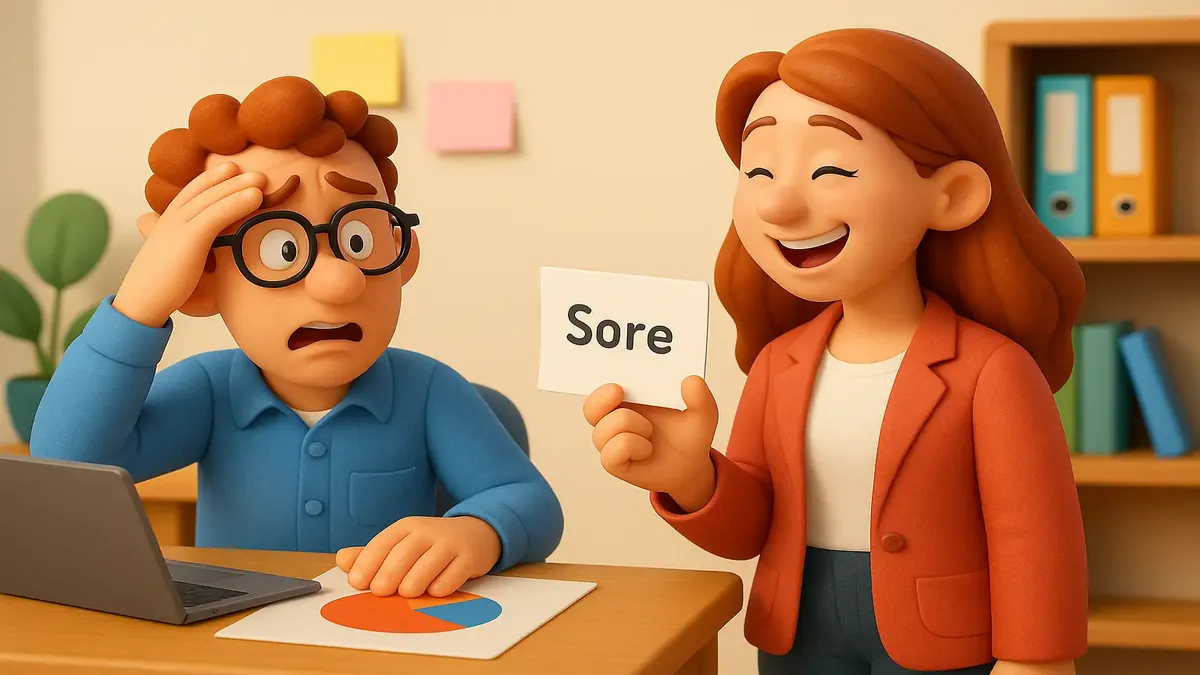 Cartoon 3D illustration of a frustrated professional correcting coworker's misspelled name in an email.