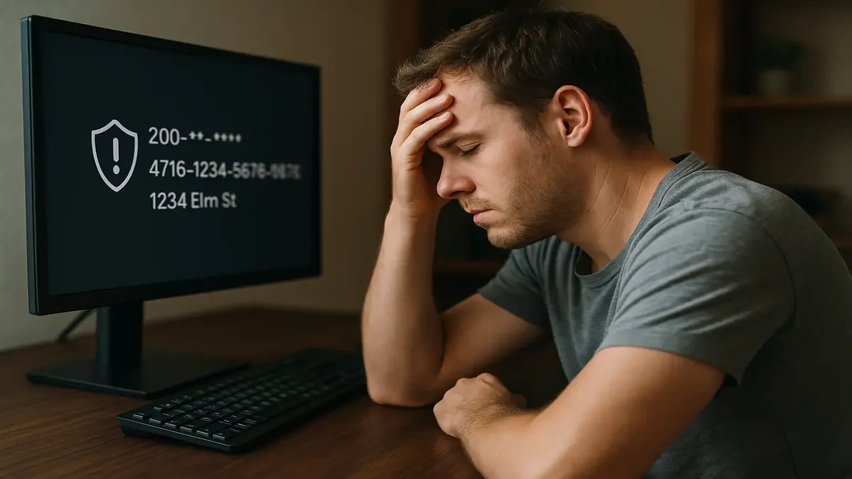 A photorealistic image of a computer screen displaying password and PII monitoring software.