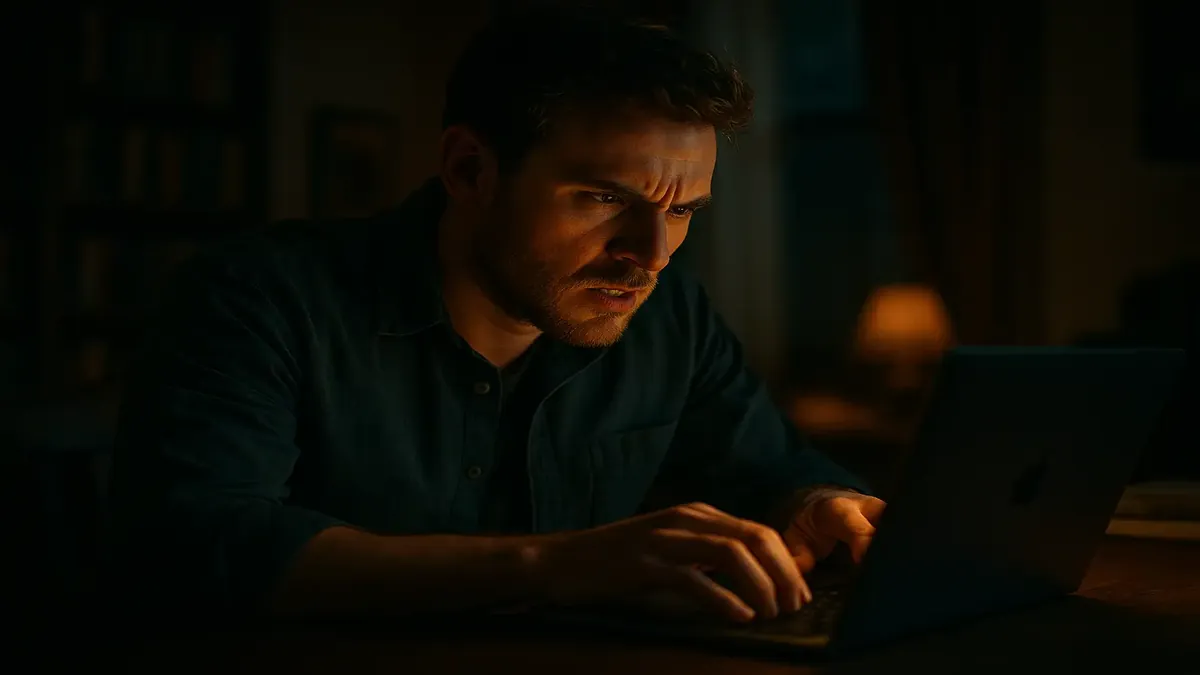 Colleagues debating animatedly over Reddit comments about a popular kids' book series in a cinematic style.