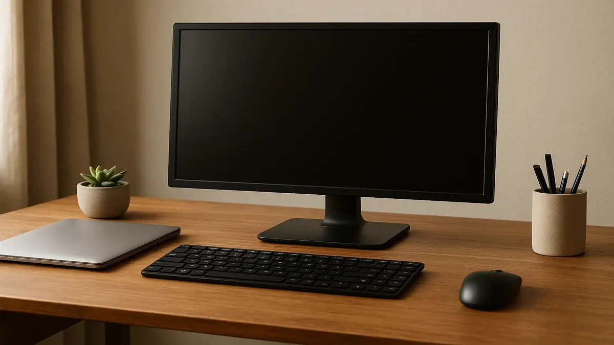 கம்பி தெரியாத 24” கணினி மானிட்டர், வீட்டில் வேலை செய்யும் உபகரணங்கள் குறித்த தவறான கருத்துக்களை வெளிப்படுத்துகிறது.