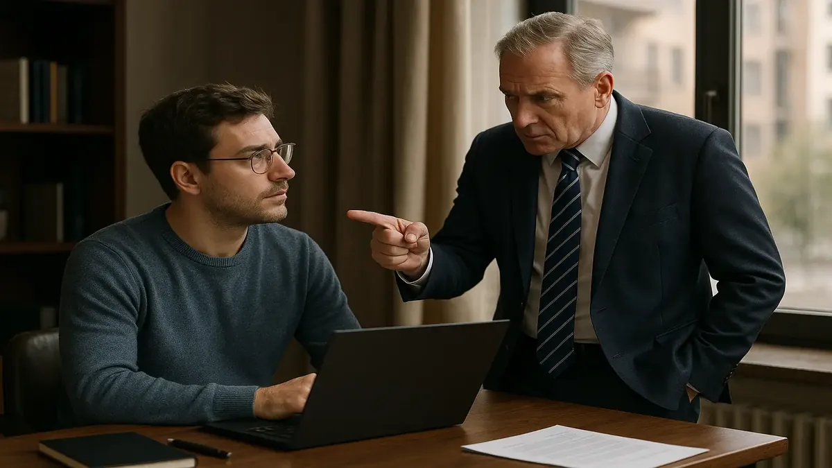 A determined support engineer reflecting on career growth and challenges in a modern office setting.