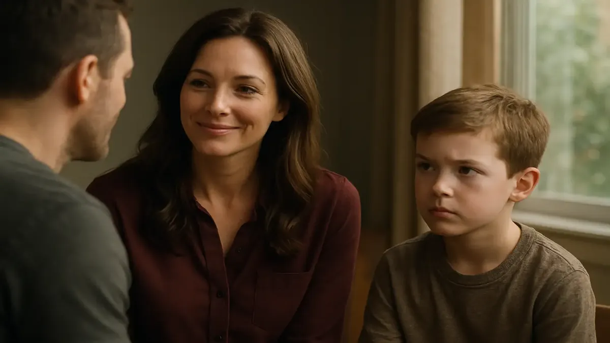 A child observing their mom in a heartfelt conversation, capturing emotions of love and curiosity.