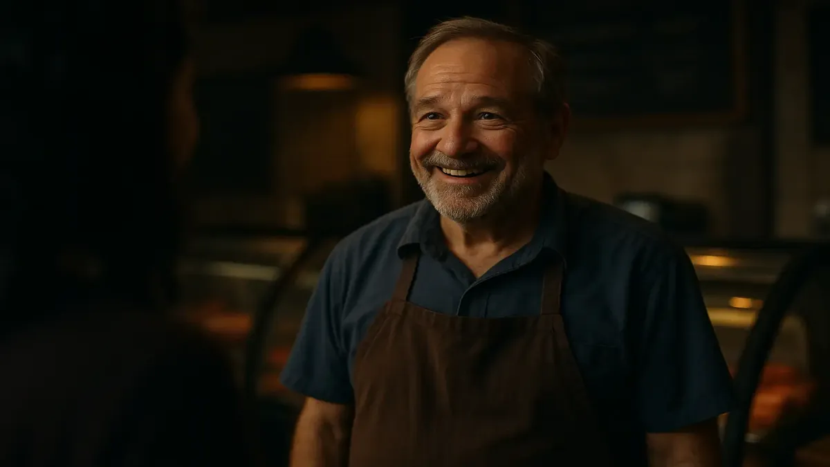 Excited grandpa-to-be holding baby shoes, symbolizing new beginnings and family joy.