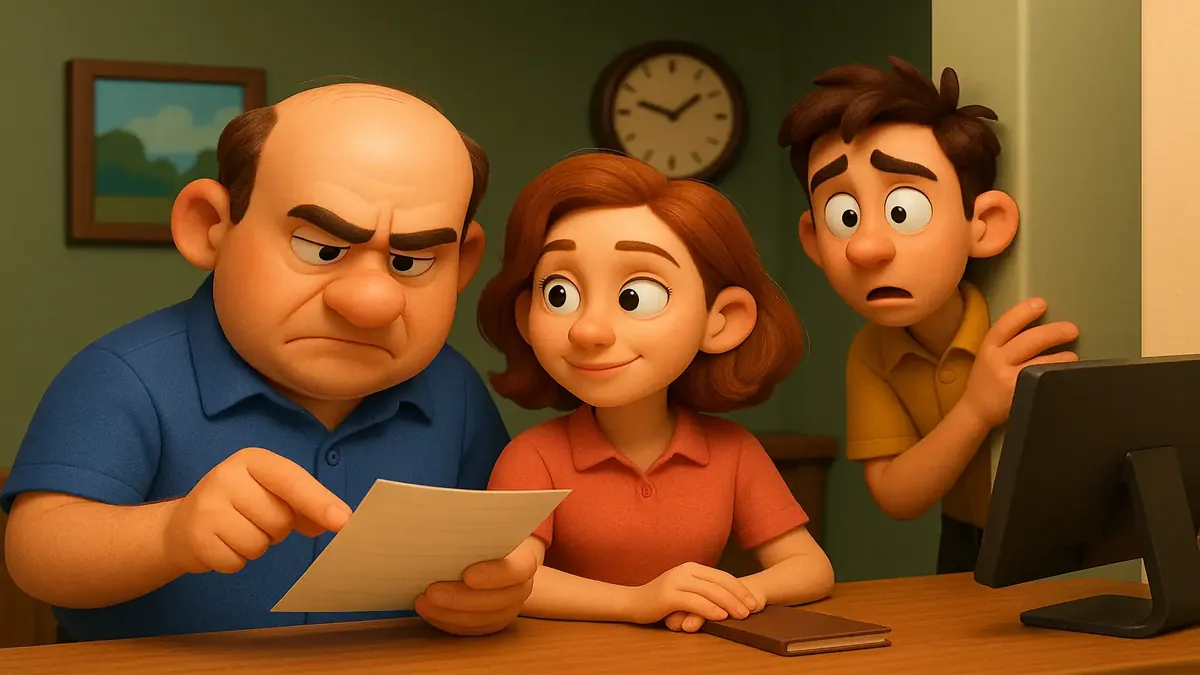 Cartoon 3D illustration of a night auditor overhearing conversations, reflecting workplace dynamics and challenges.