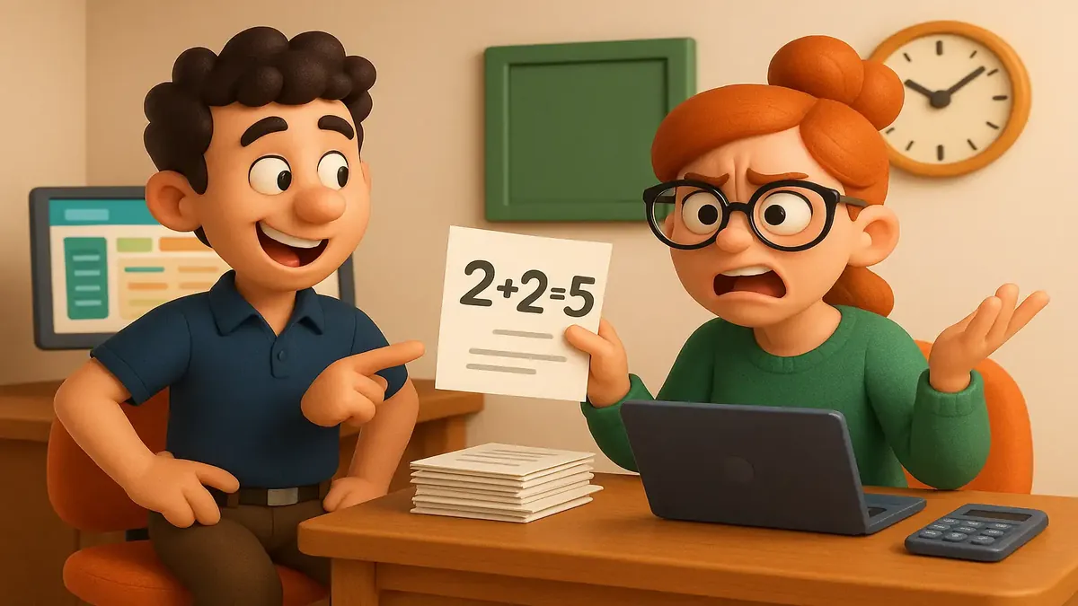 Cartoon-3D illustration of a hotel night audit shift highlighting reservation system challenges.