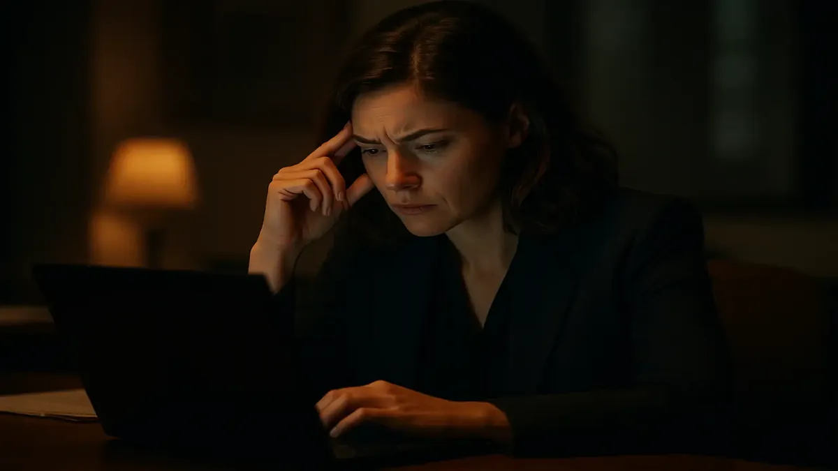 एक सिनेमाई कार्यालय सेटिंग में सुपरवाइज़र एक समस्या वाले कर्मचारी से बात कर रहा है, कार्यस्थल संचार मुद्दों को उजागर करते हुए।