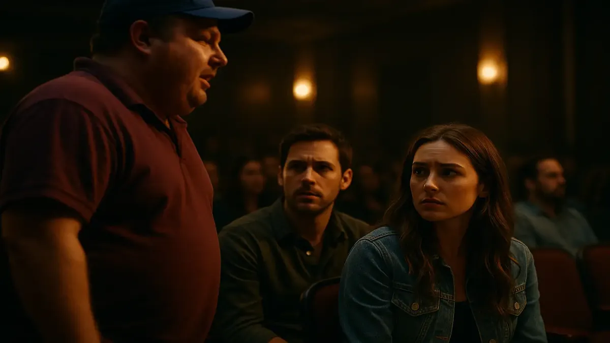 शॉन गिलिस के प्रदर्शन का आनंद लेते हुए एक जीवंत कॉमेडी शो का दर्शक वर्ग।