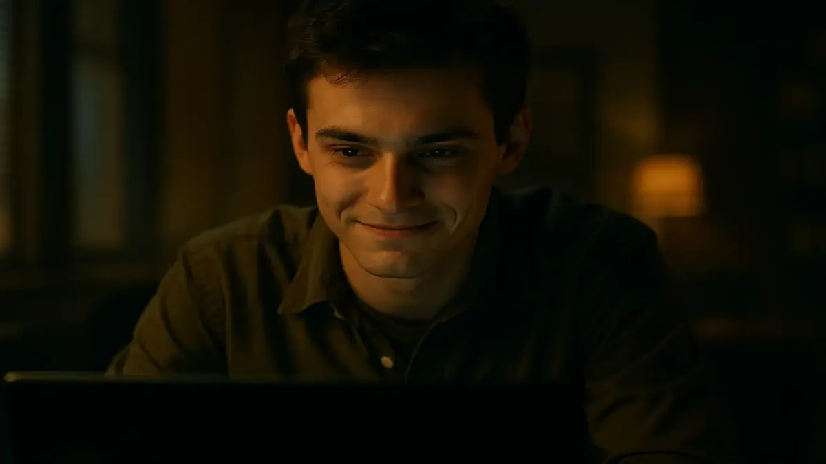 युवा सेवा डेस्क तकनीशियन मज़ेदार तरीके से अस्पष्ट लैपटॉप सहायता टिकट का जवाब देते हुए।