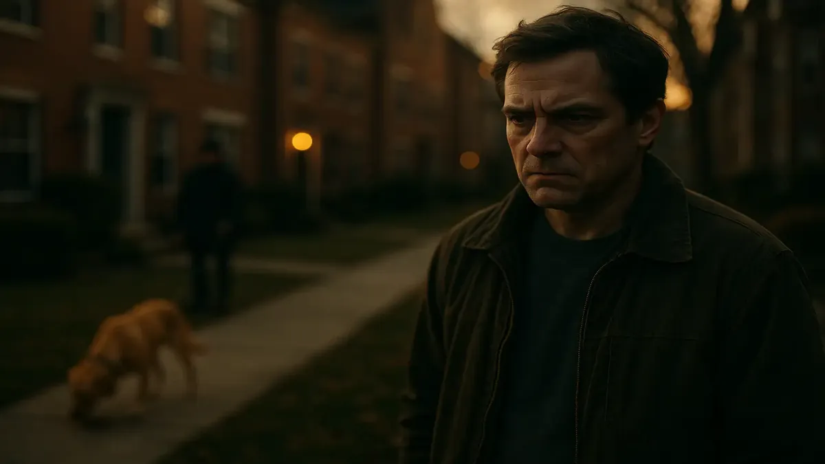 एक परेशान कोंडो निवासी अपने पड़ोस में गैर-जिम्मेदार कुत्ते के मालिकों को देख रहा है।