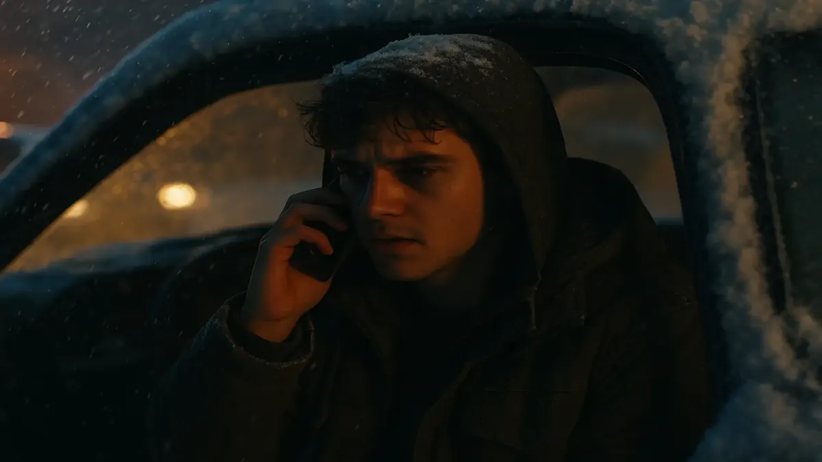 भारी बर्फ में कामकाजी व्यक्ति अपनी शिफ्ट तक पहुँचने के लिए संघर्ष कर रहा है, जो उत्तर-पूर्व में सर्दियों की चुनौतियों को दर्शाता है।