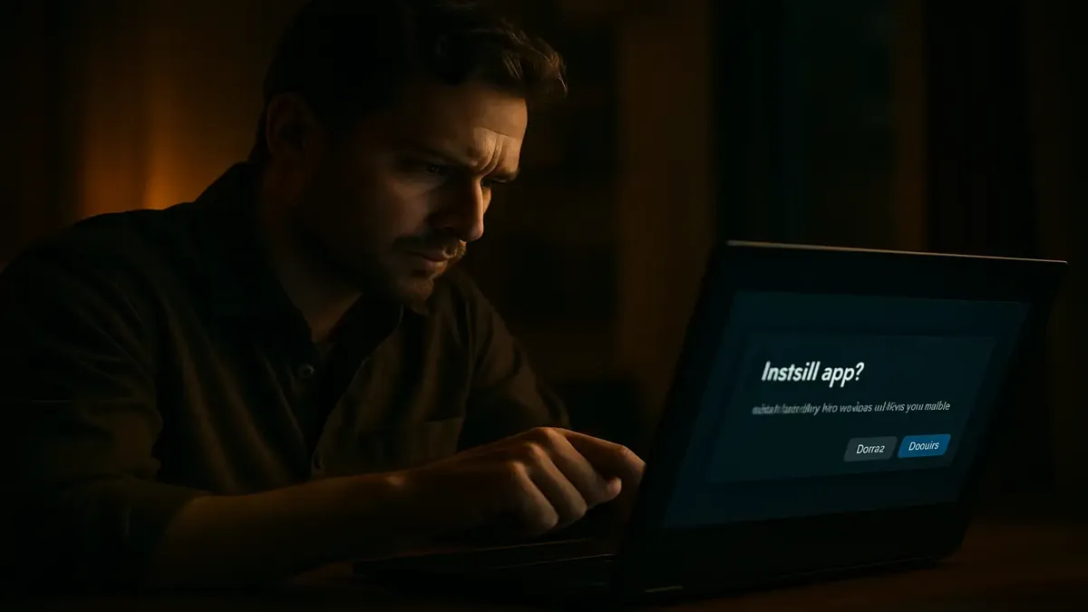 सॉफ़्टवेयर इंस्टॉलेशन निर्देशों के साथ जूझते एक निराश उपयोगकर्ता का दृश्य।