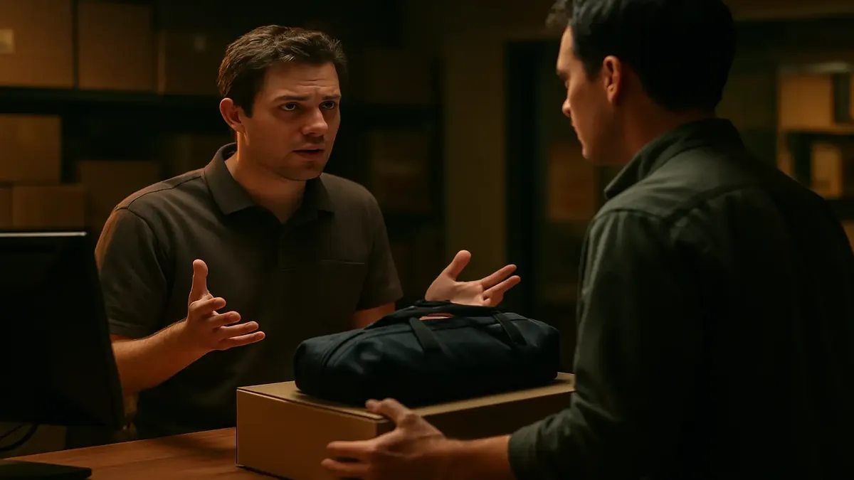 UPS स्टोर में कैरी बैग में अमेज़न वापसी पैकेज, वापसी नीति की चुनौतियों को उजागर करता है।