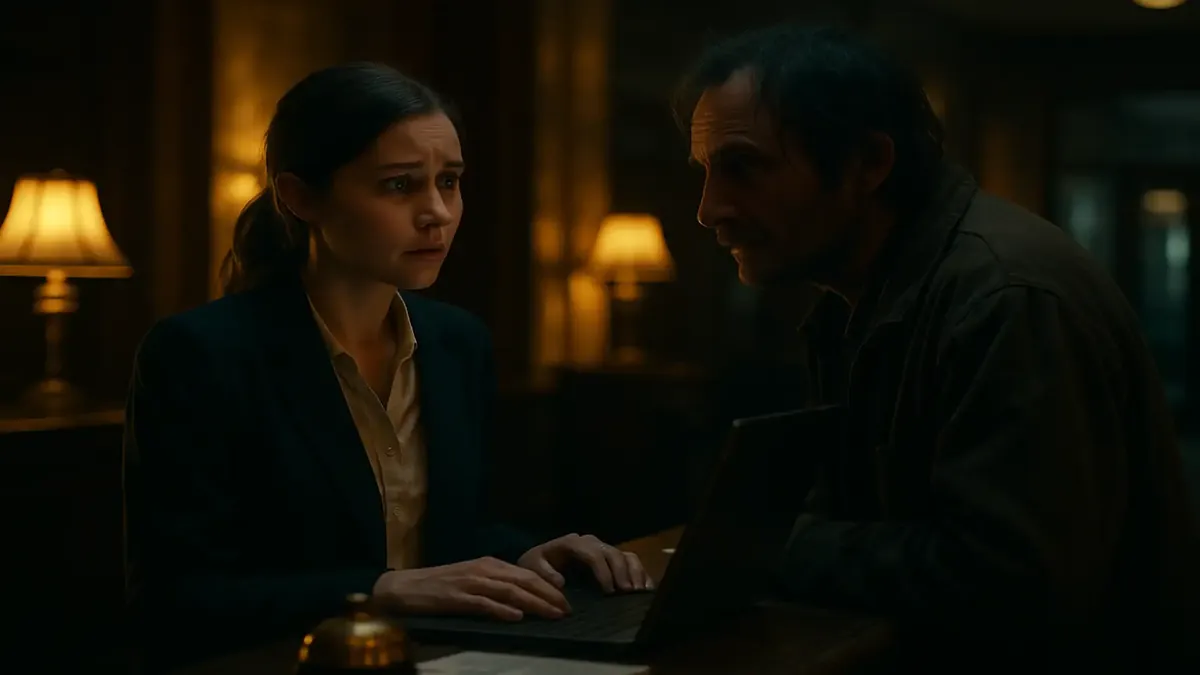 होटल के फ्रंट डेस्क स्टाफ सुरक्षा चिंताओं का समाधान करते हुए।