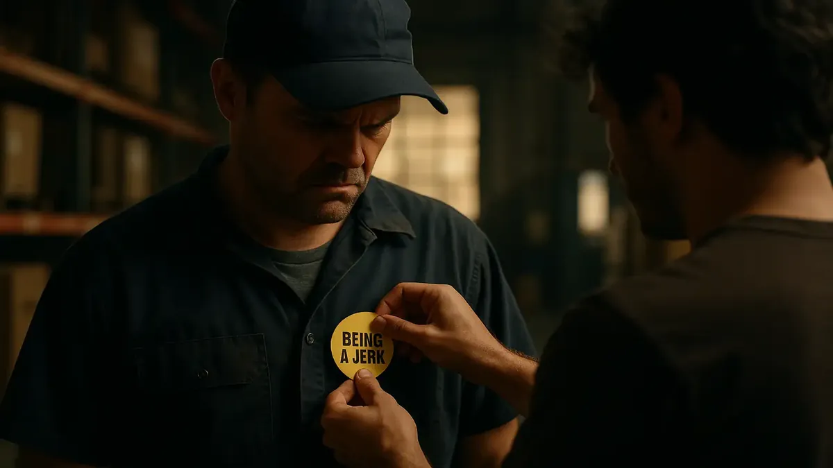 कार्यस्थल की गतिशीलता और व्यक्तिगत इंटरैक्शन को दर्शाता सिनेमाई चित्रण।