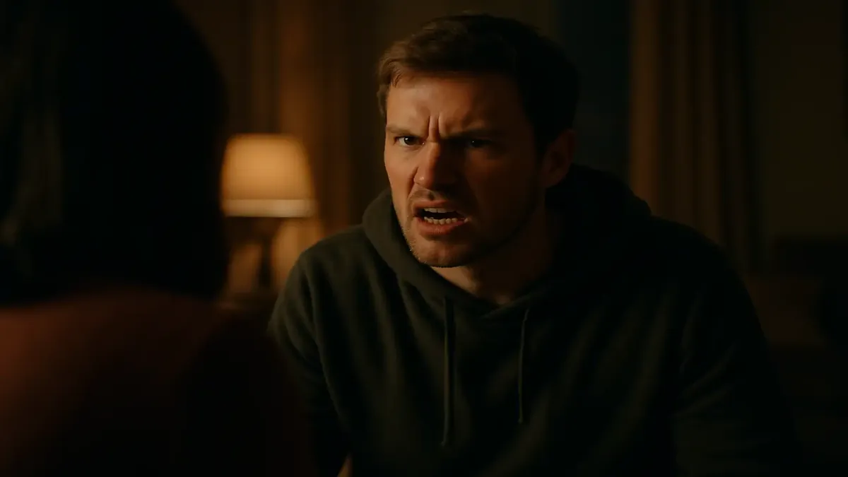 एक गुस्से में दिखता वयस्क, बचपन की इच्छाओं की असंतोष को दर्शाता हुआ।