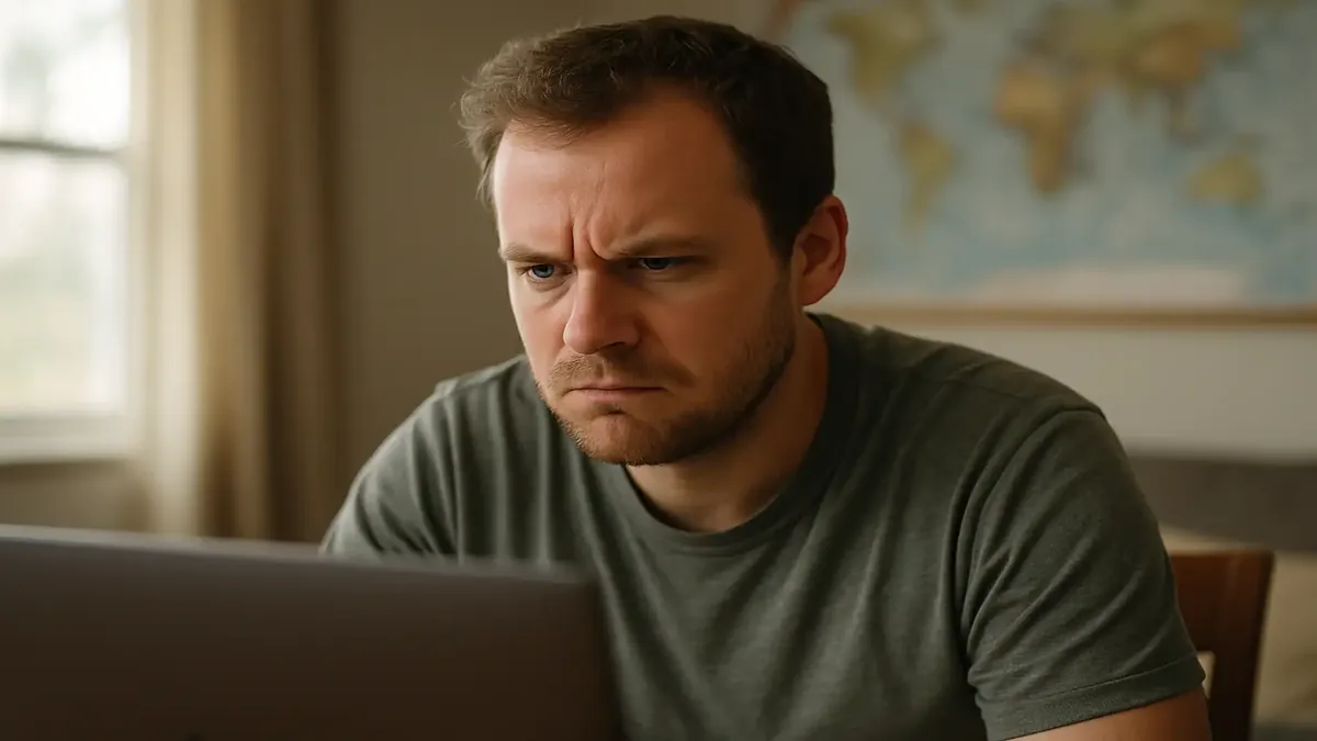 Kevin questioning flight schedules with a confused expression, representing disbelief in time zones.