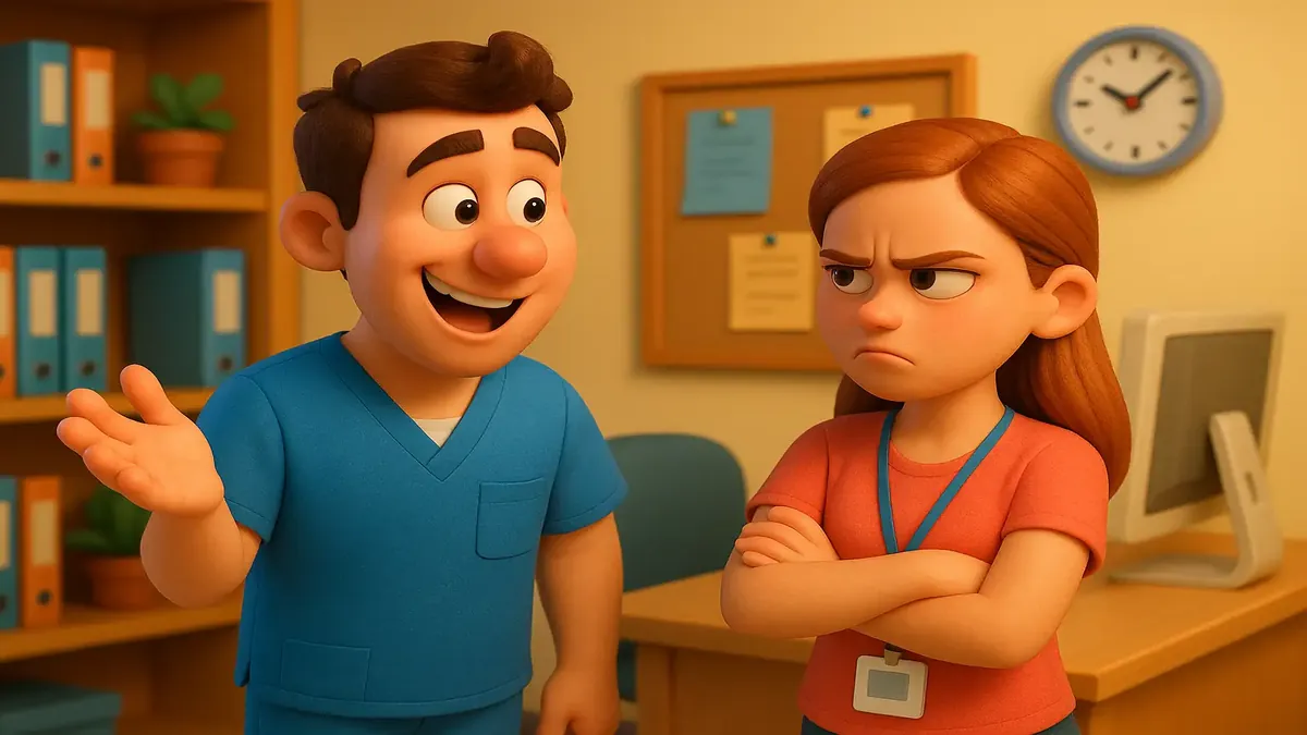 Cartoon-3D illustration of a confused person in a corporate office setting, pondering about Brooklyn.