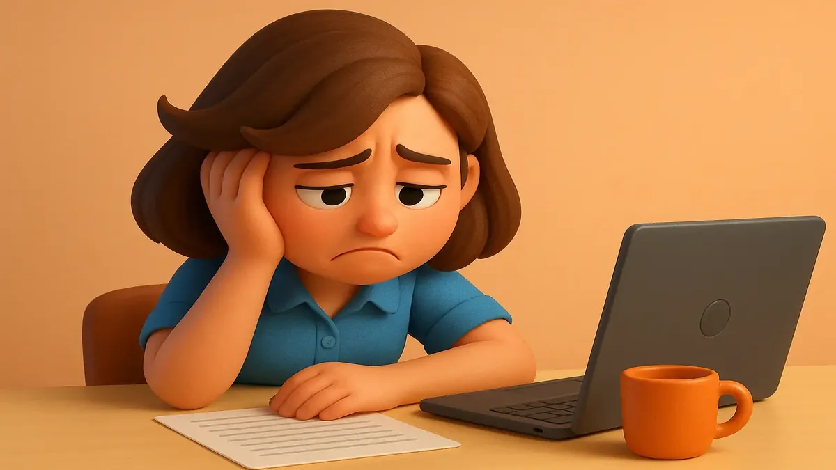 Cartoon-style illustration of a frustrated person reflecting on their journey as an FOM, showcasing ups and downs.