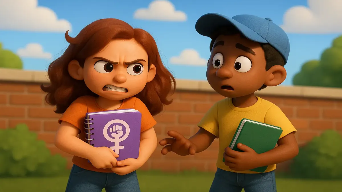 Ilustración en 3D de un cuaderno que simboliza ideas perdidas en la lucha por la igualdad y la libertad de expresión.