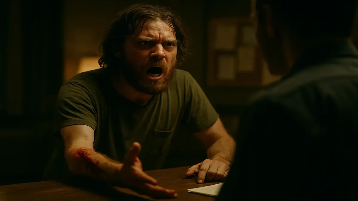 காயங்களுள்ள உள்ளூர் ஒருவரின் கை, கொக்கா இயந்திரம் செயலிழந்ததால் ஊழியர்களிடம் மோதுகிறார்.